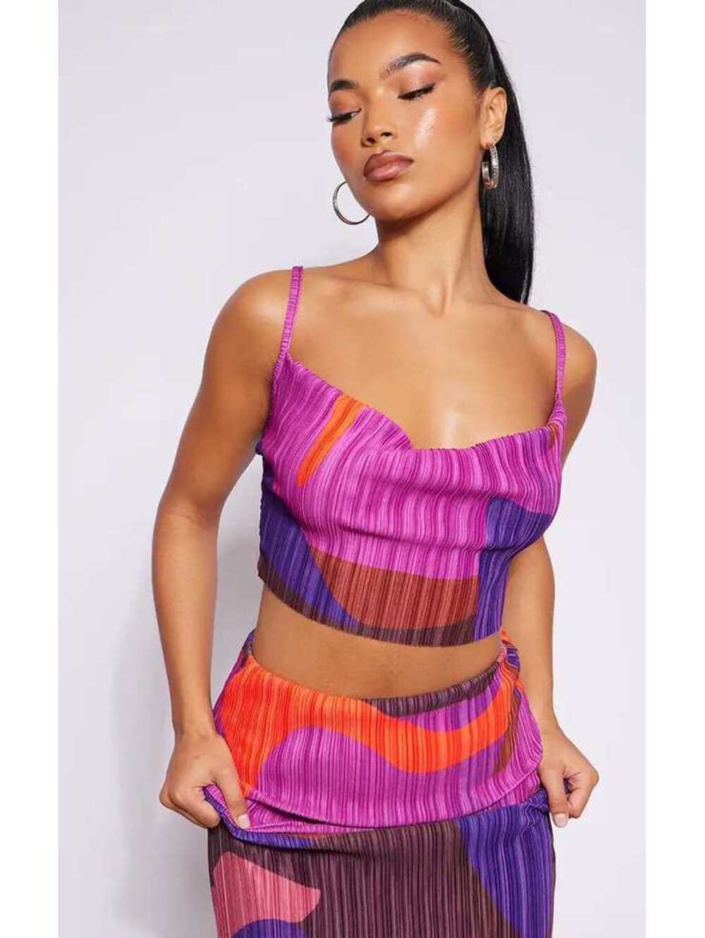 PrettyLittleThing Top Women's Size 26 Plisse Strappy Cowl Neck